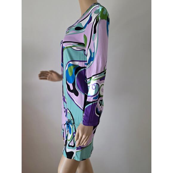 Emilio Pucci Purple Multicolor Signature Print long-sleeved dress 10 sz - Picture 8 of 16